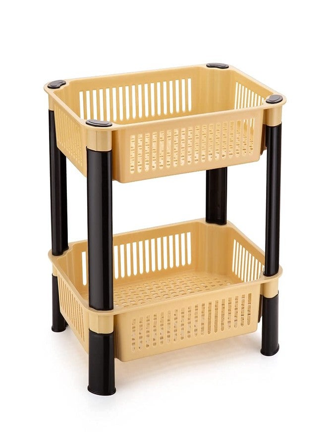 Black Olive Plastic Storage Organiser Rack - Multipurpose 2 Layer Kitchen Shelf Stand with Vegetable Baskets for Potato, Onion, & Stationery, Space Saving Storage Rack for Home, Office & Balcony-Cream - Image 4